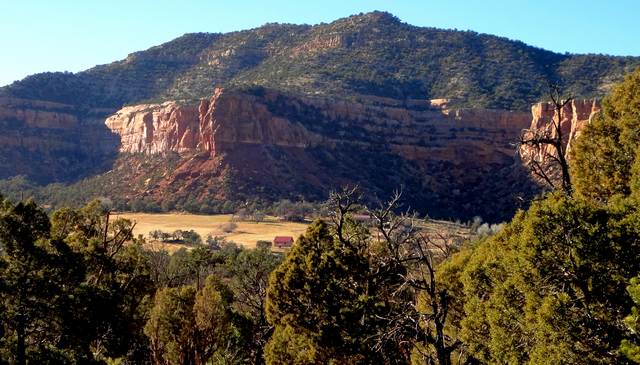 Nice view of a ranch tucked up under a red rock cliff