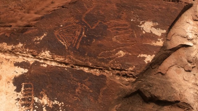 Moab, Potash Road: "Indian writings" is what the highway sign said.