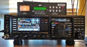 Yaesu FTdx3000 front panel. See text for description. My MFJ-993 sits atop the '3000.