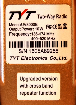 Photo of the inside of the UV8000E radio, showing FCC logo.