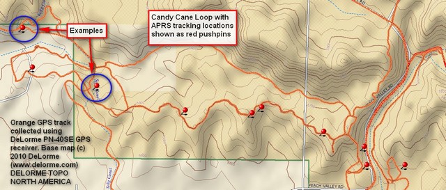 Candy Cane Loop with APRS tracking pushpins